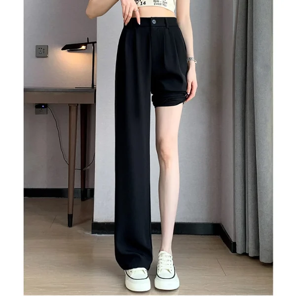 Women Full Length Pants Lady Baggy High Waist Wide Leg Solid Color Trousers Lady Straight Leg Mom Classic Office Pants Slacks - Image 9