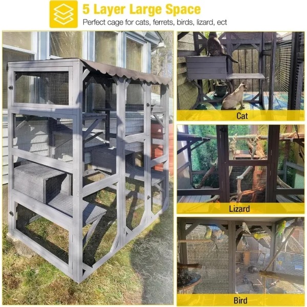 Cat House Outdoor Catio Kitty Enclosure with Super Large Enter Door,Wooden Cat Cage Condo Indoor Playpen with Platform - Image 4