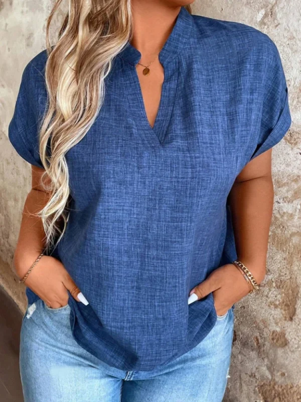 Stylish and Elegant Latest Spring and Summer Women's Top with a Notched V-Neck and Batwing Sleeves - Image 2