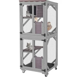 Cat House Outdoor Catio for Catis Mobile Enclosures on Wheels Large Cat Cage with Waterproof Cover,Resting House