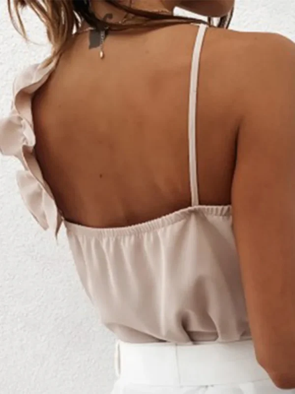 Women Summer Blouse Shirts Sexy V Neck Ruffle Blouses Backless Spaghetti Strap Office Ladies Sleeveless Casual Tops - Image 5