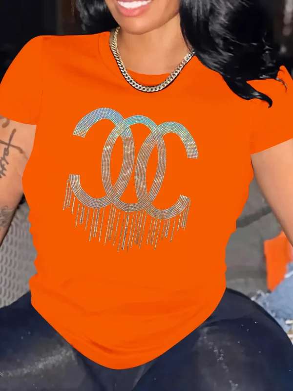 Fashion Women Sequins T-shirt Short Sleeve O-neck Elastic Loose Tees Plus Size Spring Summer Lady Oversize Tops 2024 - Image 8