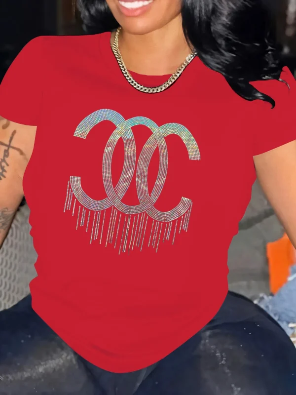 Fashion Women Sequins T-shirt Short Sleeve O-neck Elastic Loose Tees Plus Size Spring Summer Lady Oversize Tops 2024 - Image 7