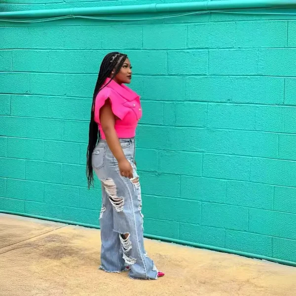 Jeans Women Long Pants Elegant Splice Denim Pant Slim Fit Sexy Hole High Waist Button Pocket Straight Trousers Summer 2024 - Image 3