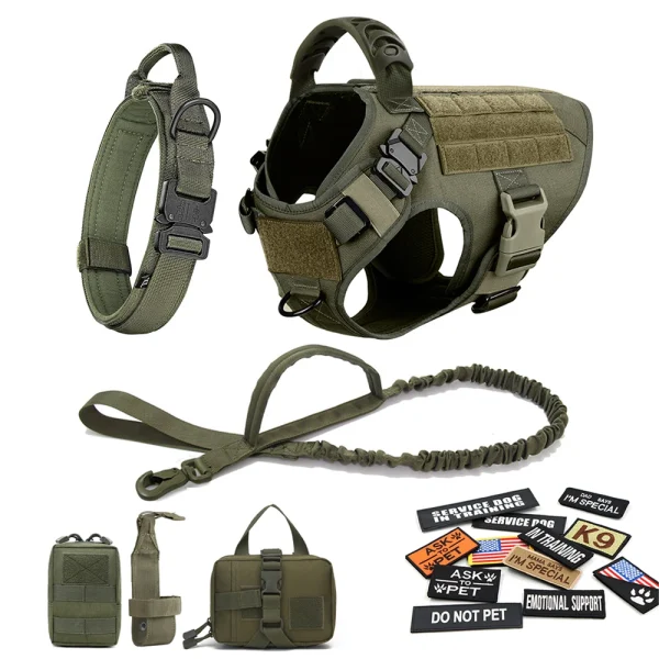 Military Large Dog Harness Collar Leash Bags Patches Set Pet Malinois Training Vests Tactical Dogs Harnesses Accessories - Image 16