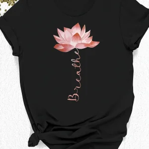 Plus Size Lotus Graphic Print T-shirt Short Sleeve Crew Neck Casual Top For Summer & Spring Women's Plus Size Clothing