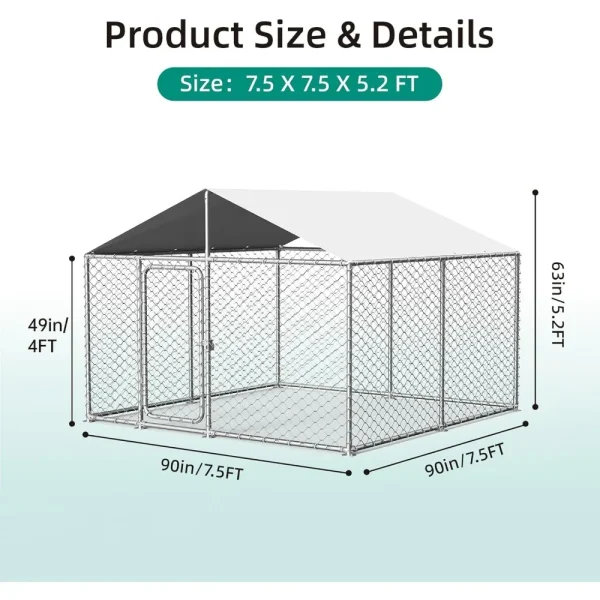 Heavy Duty Outdoor Dog Kennel with Waterproof Cover, UV-Resistant Roof, and Secure Locking Mechanism for Large Dogs - Image 5