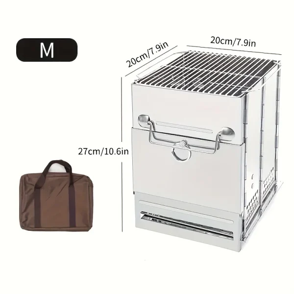 Wood Stove Portable Foldable Stainless Steel Camping Stove With Mini Charcoal Grill Lightweight Barbecue Grill - Image 8