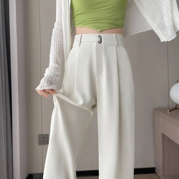 Seoulish Summer Women's Casual Pants Wide Leg Pants Elegant Office Lady 2024 New Solid Color High Waist Loose Trousers Female - Image 2