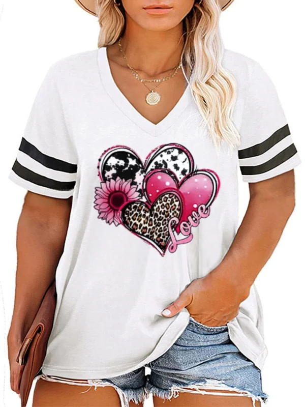 2024 Plus Size Spring/Summer New Love Print Casual Fashion Women's V-Neck Short-Sleeved Loose T-Shirt 5XL  6XL - Image 9