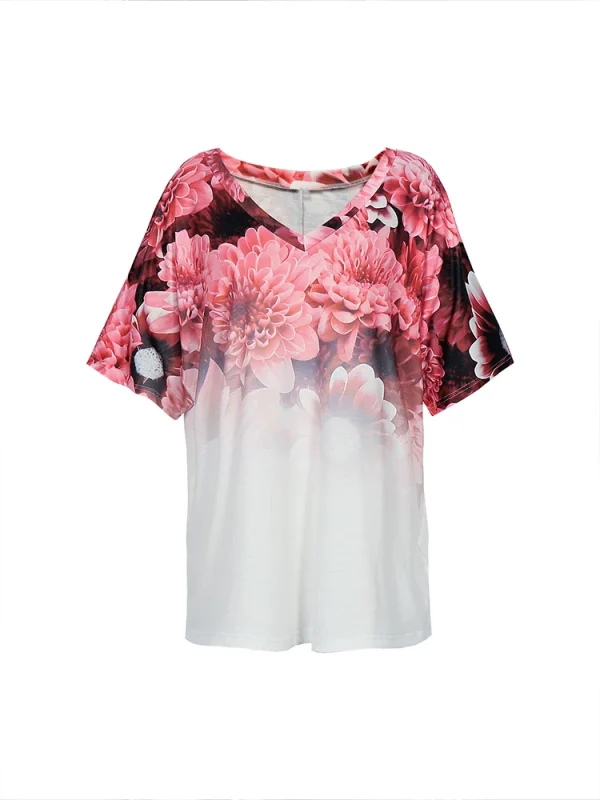 Plus Size Women's V Neck Short Sleeve T Shirt Round Neck Pullover Casual Printed Pattern Summer Best Choice - Image 2