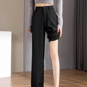 Black Straight-leg Bell Bottoms Pants Women's Petite Size Smoke Pants Professional Ladies Casual Elegant Fashion Trousers