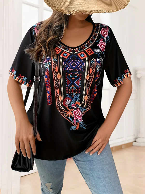 Plus Size Women's T-Shirt Boho Harajuku Graphic Print Summer Short Sleeve Casual Tops Street Fashion T-Shirt Female Clothing - Image 2