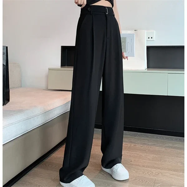 Seoulish Summer Women's Casual Pants Wide Leg Pants Elegant Office Lady 2024 New Solid Color High Waist Loose Trousers Female - Image 4